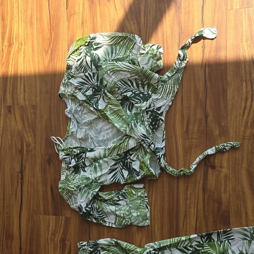  Midnight Sky Women's 3 piece Size L Linen Blend Green Jungle - Picture 4 of 6